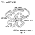 Anello quadrifoglio in acciaio inox argento con zirconi brillanti da donna taglia 7 - Anello in Zirconia 5A Misura 7 (TXA296) / Colore acciaio