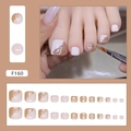 Glitzernde künstliche Fußnägel mit weiß-goldenen Wellenmustern in Modell F160 - F160 Diagonaler Glitzer (Kleber-Stil)