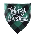 Green and black plaid cotton Christmas pet bandana with white Merry Christmas print - SD-01 Green Plaid Merry Christmas / 63x46x46 (Hemmed)