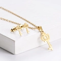 Golden crown key jewelry set including necklace and stud earrings for women - Crown