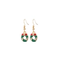 Christmas wreath earrings with green enamel, red bow and sparkling white rhinestones - 79. Floral Wreath Earrings