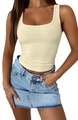 Beiges geripptes ärmelloses Crop-Top für Damen im schmalen Y2K-Sommer-Look - S / Gelb