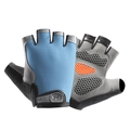 Blue breathable half-finger sports gloves with non-slip honeycomb palm grip and velcro - Upgraded Silicone Shock Absorption Light Blue