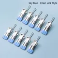 Pack of 10 sky blue stainless steel clothes clips with chain hook for laundry storage - Hook Style / Sky Blue