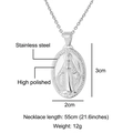 Gepolijste roestvrijstalen ovale Maagd Maria hanger ketting met afmetingen en gewicht - 2*3cm (Enkele Hanger) / Staalkleur