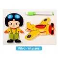 3D wooden pilot and airplane puzzle set with drawing pen for early education - Airplane 2-in-1