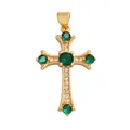 Pendente a croce placcato oro con cinque pietre verdi e micro-pavé di zirconi bianchi - Verde-M41C2936