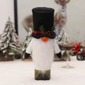 Christmas gnome wine bottle cover with black hat and red plaid ribbon decoration - Top Hat Gnome