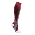 Knee-high compression sports socks in burgundy and grey with white reinforced heel and toe - S/M / Red