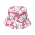 Women's pink floral cotton bucket hat with white flower print for summer sun protection - Pink