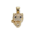 Detailed view of a gold owl pendant featuring white crystals and blue gemstone eyes - Cat Head/YSN088-05
