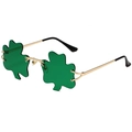 Green shamrock-shaped sunglasses with gold metal frame for Saint Patrick's Day celebration - Shamrock Gold Frame Dark Green