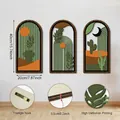 Set of 3 boho arched wood wall arts with sun and moon designs, size 40x20cm each - Desert Nature Style (Y24Y51120_Q)