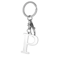 Minimalist silver stainless steel keychain featuring a polished letter P pendant with clasp - Letter P / Steel