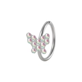 Piercing al naso a farfalla in acciaio argento con cristalli cechi AB multicolore - 0.8x8mm / Colore Argento - Farfalla in Strass AB