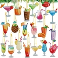 20-piece DIY 5D diamond painting keychain set featuring tropical summer cocktail designs - YS-28 Summer Cocktail Drinks (20Pcs)
