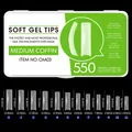 Größentabelle für Medium Coffin Soft Gel Tips mit Angaben zu Länge und Breite in Millimetern - SOFT GEL TIPS 03