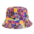 Close-up of yellow graffiti bucket hat showing detailed twill fabric texture and colorful patterns - Yellow Graffiti Print Style (FH310-2)