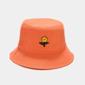 Cappello da pescatore arancione in cotone con ricamo floreale giallo e tesa cucita - M (56-58cm) / Arancione