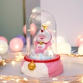 Pink Doraemon night light with LED copper wire in a glass dome on a pink base with bell - Doraemon Night Light (-4 Pink Flying)