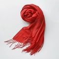 Vibrant red bamboo texture scarf featuring soft fabric and long fringe tassels - Red
