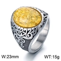 Anillo vintage de acero con piedra amarilla craquelada y grabados de runas vikingas - US 7 / Color Plata Piedra Amarilla (KR110138-MZOZ)