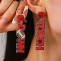 Boucles d'oreilles casque de football américain rouge brillant avec texte Touchdown - Acrylique Rouge (9850)