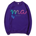 Purple Mama Est 2025 hoodie with a colorful artistic font and heart footprint design - Purple