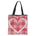 Pink checkered polyester tote bag with white hearts and black handles for Valentine's Day - Style 7 Pink Plaid Heart Pattern