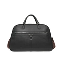 Gran bolsa de viaje negra en cuero con patrón de lichi y correa marrón ajustable - Negro