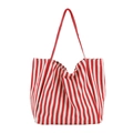 Minimalist red and white striped canvas tote bag with long shoulder straps in large capacity - Thin Red Stripe