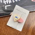 Cute beige heart acetate hair clip with a pink base and colorful heart-shaped gemstone - Gold