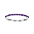 Elegant silver stainless steel ring featuring a row of vibrant purple zircons - June Purple - Silver