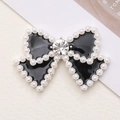 Elegante zwarte emaille strik met witte parels en zirkonia voor DIY sieraden - Zilveren Basis Zwart