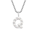 Collar de plata con letra Q y perlas blancas en cadena veneciana, colgante estilo francés - Q-Color Acero