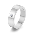 Close-up of 5mm wide silver stainless steel ring featuring a single inset round diamond - US 5 / Silver