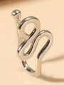Silver non-pierced U-shaped nose clip with abstract curved design in polished finish - Artistic Curve (A-1212) / Silver
