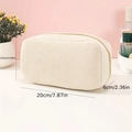 Beige corduroy large capacity makeup bag with gold zipper showing dimensions 20x10x6cm - Ivory