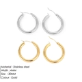 Minimalist 30mm stainless steel hoop earrings in gold and silver finish 4mm width - 30MM Round Hoop (YE35957) / Stainless Steel Silver