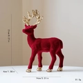 Red velvet Christmas reindeer figurine with gold glitter antlers, size 21x14cm - Style B Red Flocked Reindeer