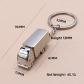 Silver metal truck keychain with detailed miniature cargo vehicle and size measurements - X-031 Small Truck