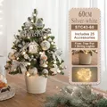 60cm silver mini Christmas tree in white iron bucket with LED lights and 25 ornaments - 60CM Silver & White Green Tree (Iron Bucket)