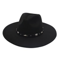 Detail of black wide brim jazz hat featuring a leather belt with diamond metal studs - Adult (57-62cm) / Black