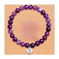 Purple beaded bracelet with heart charm on a To My Sister message card for gifts - Purple Agate + TO MY SISTER Card