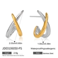 Boucles d'oreilles croisées bicolores or et argent en acier inoxydable hypoallergénique - Bicolore Or & Argent (JDE0106050-PS)
