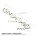 17cm silver bag chain strap with heart clasps and white enamel strawberry pendants - Silver Heart Buckle - White Strawberry