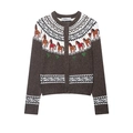 Cardigan vintage in maglia marrone scuro con jacquard a cavallo e ricami di cactus chic - S / Patchwork Marrone Scuro