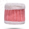 Pink and white knit snood with plush faux fur trim and vertical stripe texture - Pink Knitted Neck Warmer