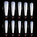 Detailed size chart for extra long flat head ballerina nail tips with clear measurements - Natural (3# Ballet)