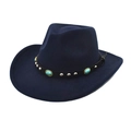 Detail of navy felt cowboy hat featuring turquoise stones and silver metal rivets - M (56-58cm) / Navy Blue
